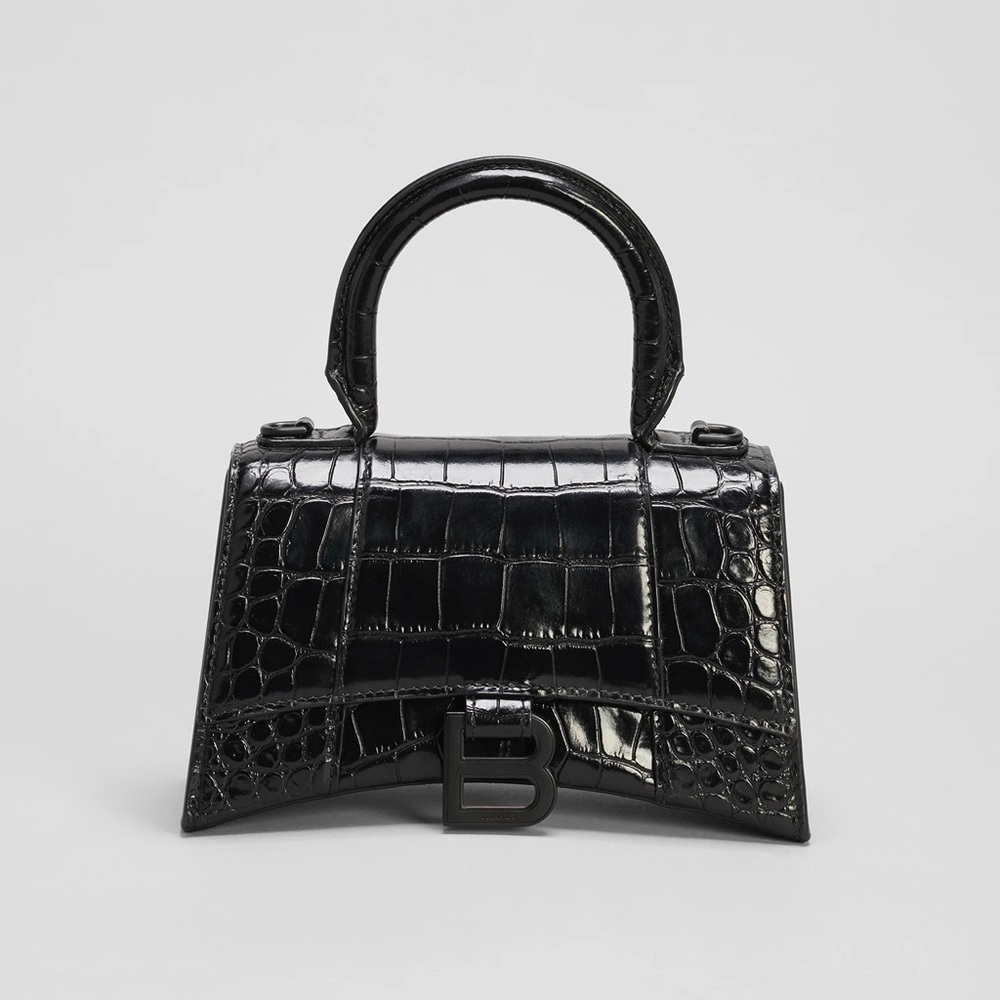 Balenciaga Hourglass XS Crocodile-Embossed Top Handle Bag